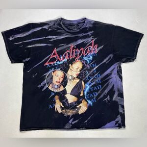Aaliyah Graphic T-shirt Men XL Black Purple Tie Dye Short Sleeve Music